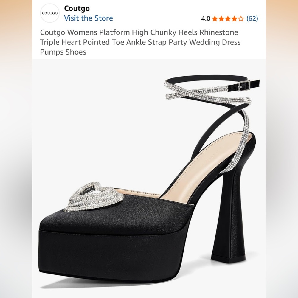 Coutgo Black Rhinestone Ankle Strap Heels